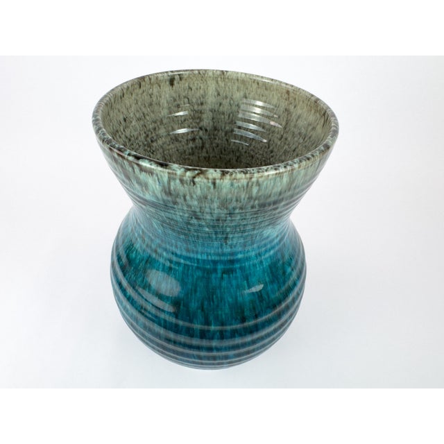 Blue Mid-Century French Accolay Ribbed Stoneware Vase, C 1960 For Sale - Image 8 of 12