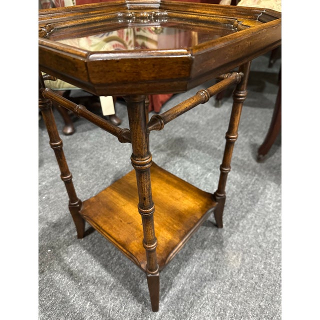 Brown Small Vintage Faux Bamboo Glass Top Side Table For Sale - Image 8 of 8