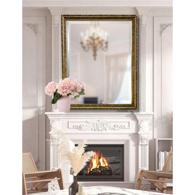 Massive Antique French Gilt Mirror With Beveled Glass | 50" X 40" For Sale - Image 4 of 6