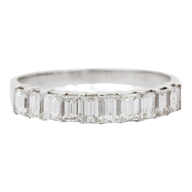 French Modern Style Diamond With Claws 18k Gold Wedding Band Size 7 For Sale