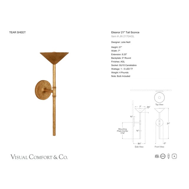 Visual Comfort Julie Neill for Visual Comfort Signature Eleanor 21" Tail Sconce in Antique Gold Leaf For Sale - Image 4 of 5