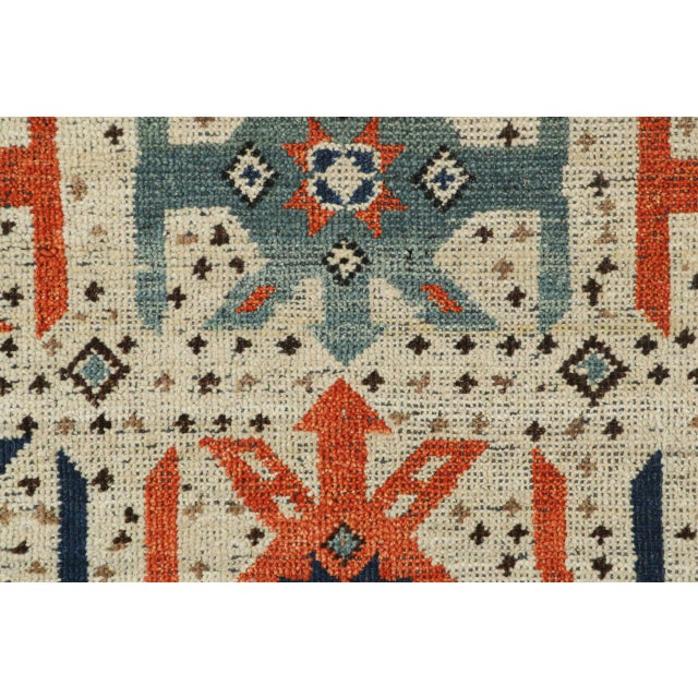 Tribal Rug & Kilim’s Tribal Rug with Orange and Blue Medallion and Geometric Patterns For Sale - Image 3 of 3