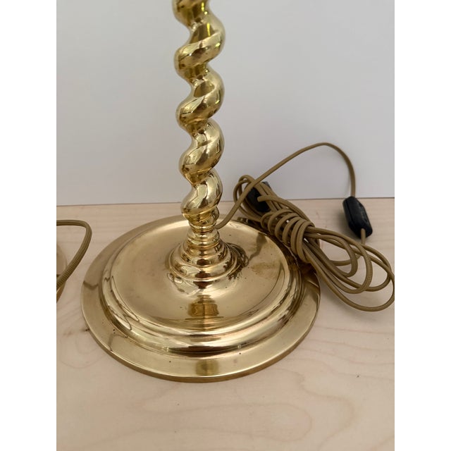 Brass Pair of Large Vintage Solid Brass Candlestick Lamps For Sale - Image 8 of 14