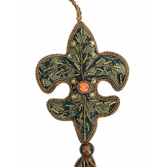 2000 - 2009 Set of 6 Embroidered & Beaded Tassel Ornaments in Teal, Bronze & Gold For Sale - Image 5 of 7