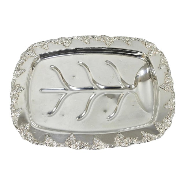 Antique English Victorian Silver Plated Grapevine Meat Cutlery Tray by Benedict For Sale