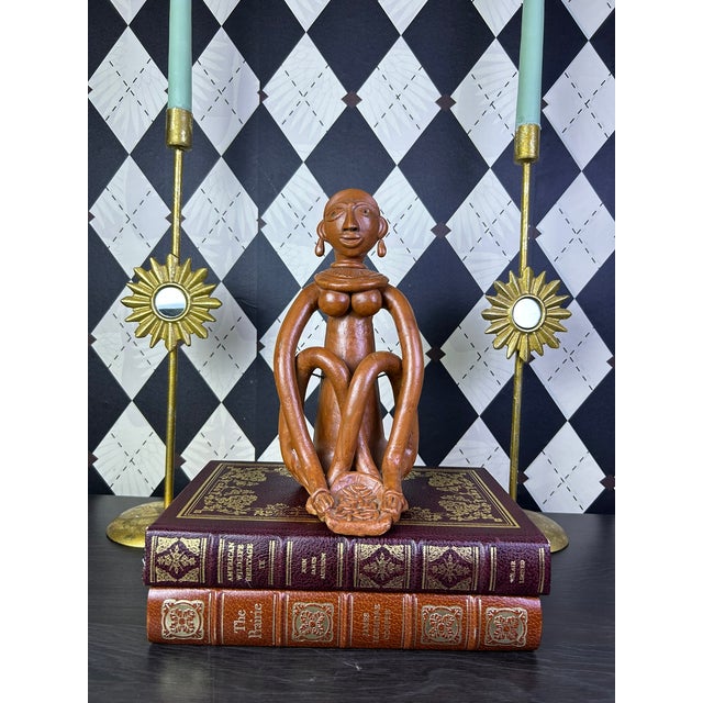 Vintage Indian Terracotta Seated Woman Folk Art Sculpture, 10" For Sale - Image 18 of 18