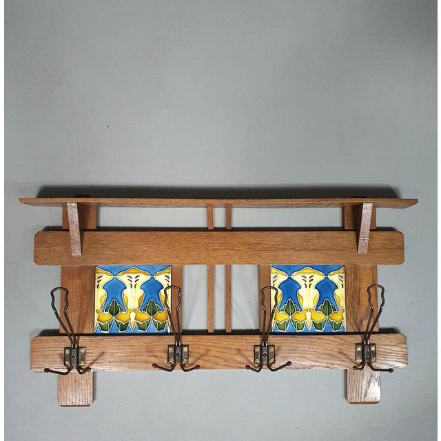 Art Nouveau Wall Coat Rack with Tiles For Sale - Image 11 of 18
