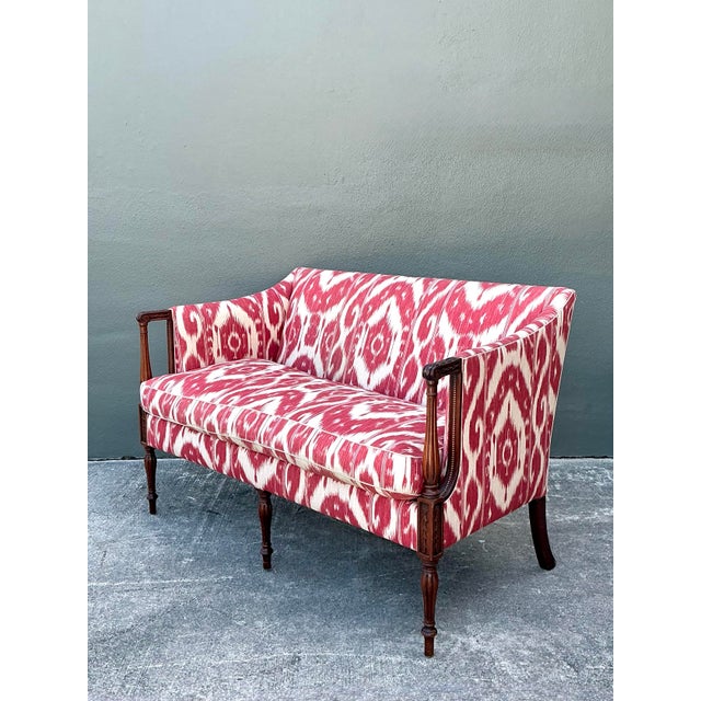 Vintage Ikat Print Georgian Loveseat For Sale - Image 9 of 12