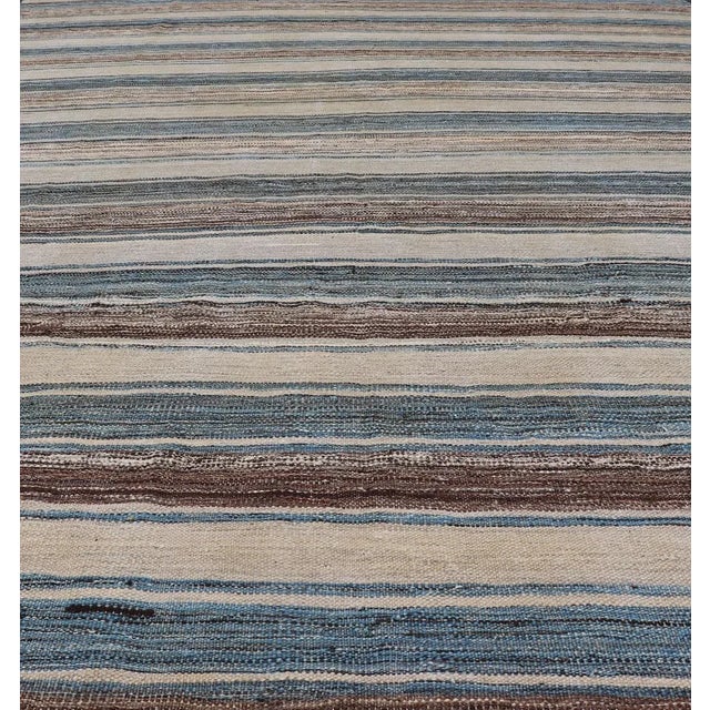 Contemporary Flat-Weave Kilim Rug by Keivan Woven Arts, Brown and Blue 8'0 X 11'6 For Sale - Image 3 of 13