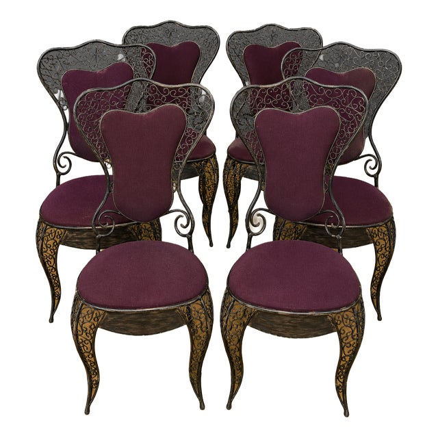 Vintage Wrought Iron Chairs, 1980s, Set of 6 For Sale