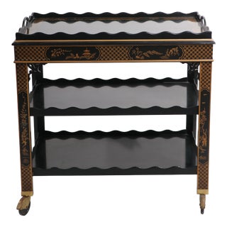 Chinoiserie Service Bar Cart With Removable Tray Top For Sale