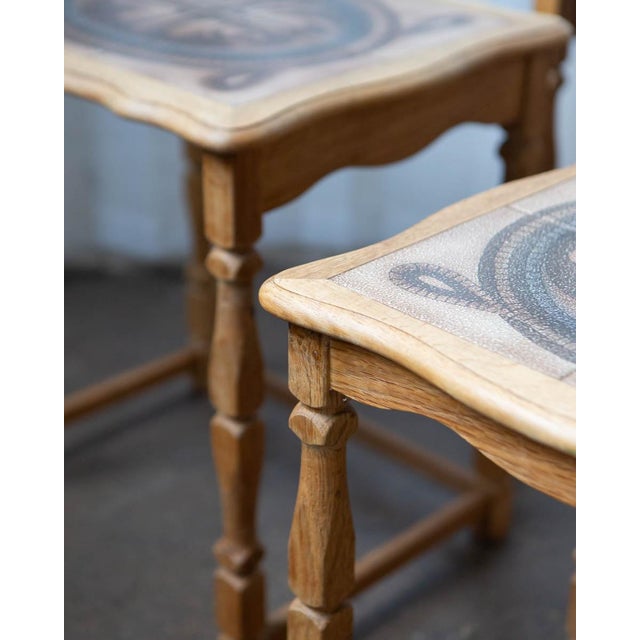 Wood Attributed to Henning Kjærnulf Danish Oak & Tile Nesting Tables for Edmund Pedersen, 1970s For Sale - Image 7 of 12