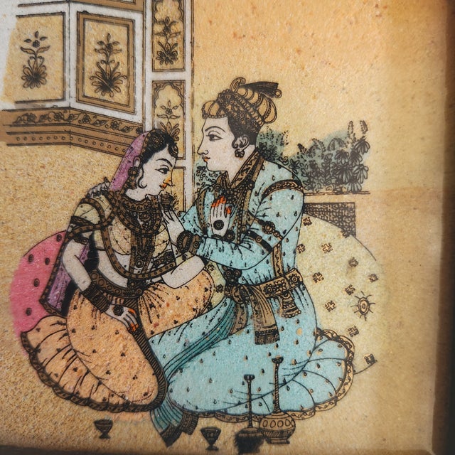 A miniature painting on glass. Beautifully executed with fine detail. Wood frame.