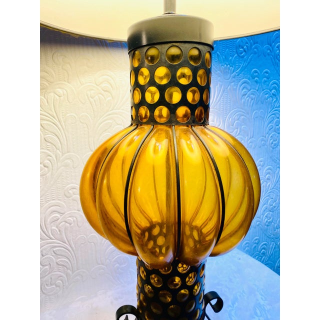 1960s 1960s Mid-Century Amber Murano Caged Glass Lamp Attributed to Seguso For Sale - Image 5 of 12