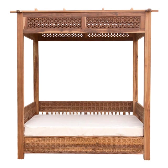 Carved Floral Jali Canopy Sanctuary Daybed For Sale