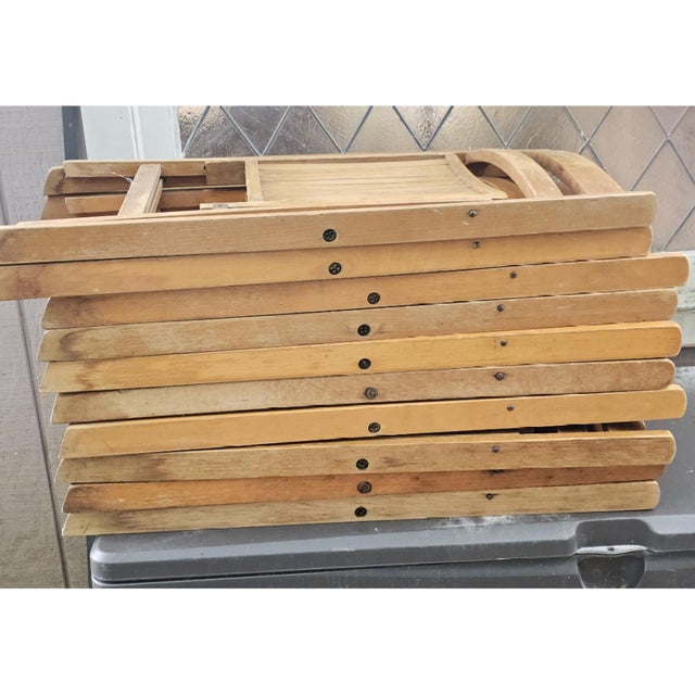 1970s Slatted Wooden Folding Wedding Event Party Chairs, Assembled Set of 10 For Sale - Image 10 of 13