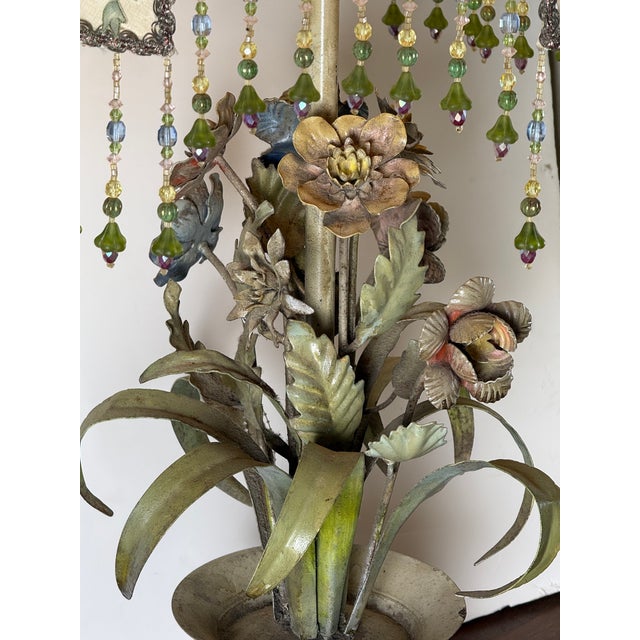A very rare custom made lampshade which we put with this neat Italian Tole lamp The combination worked great , lovely silk...