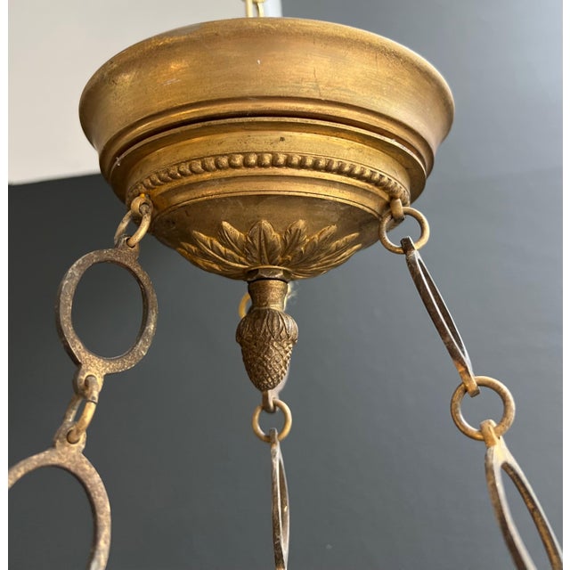 1900s Empire Bronze with Golden Eagle Heads and Flame Chandelier For Sale - Image 4 of 12
