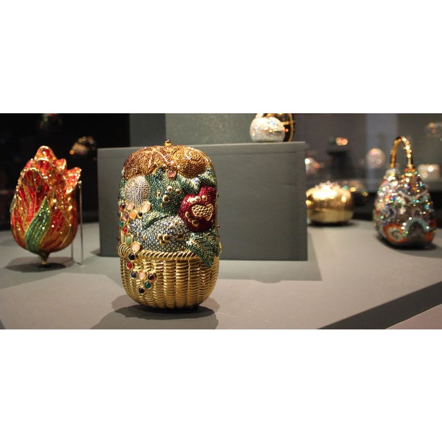 Gold 1993 Judith Leiber Fruit Vegetable Basket Farm Fresh Fall Crystal Minaudiere Shoulder Clutch Evening Bag Gemstones For Sale - Image 8 of 15