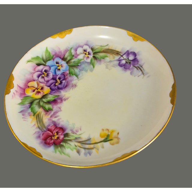 Vintage Plankenhammer Floss Bavaria Painted Pansies Porcelain 4piece Tea, Luncheon, Dessert Set For Sale - Image 4 of 10