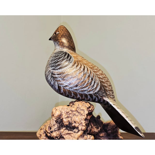 1990s Vicki Hughes, Signed, Hand‑Carved Ruffed Grouse Sculpture — Wildlife Art For Sale In Pittsburgh - Image 6 of 12