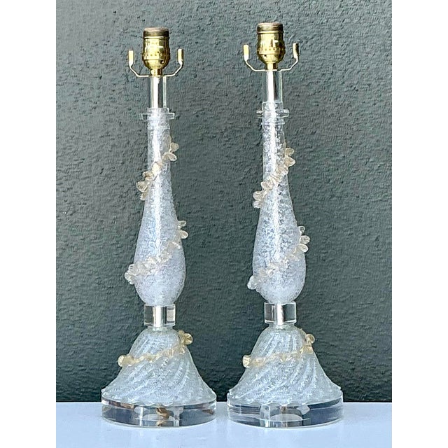 Metal Vintage Italian Murano Glass Lamps - A Pair For Sale - Image 7 of 12