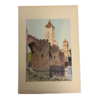 Antique French Bridge Watercolor Replica For Sale