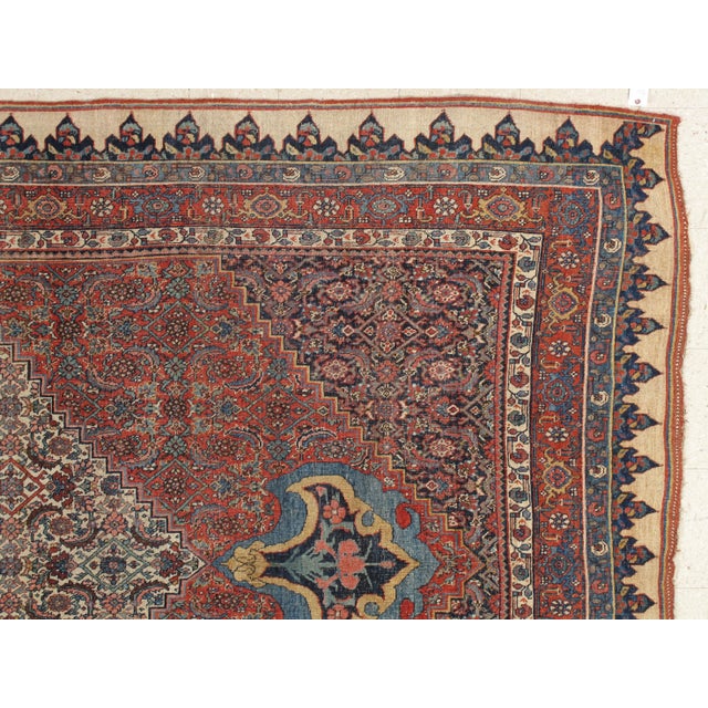 Late 19th Century Antique Bijar Carpet Oriental Rug, Handmade, Ivory, Rust, Light Blue, Terracotta For Sale - Image 5 of 13