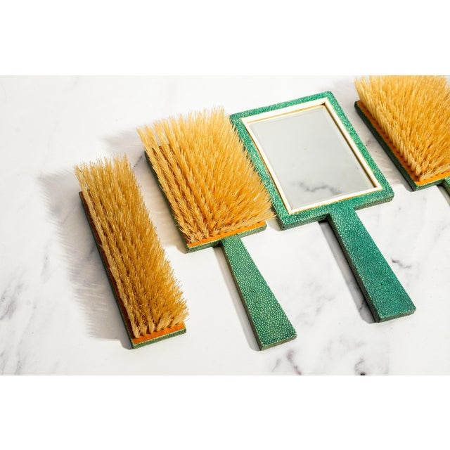 Art Deco Antique Shagreen Dresser Set 5-Piece Vanity Grooming Brush Set For Sale - Image 13 of 18