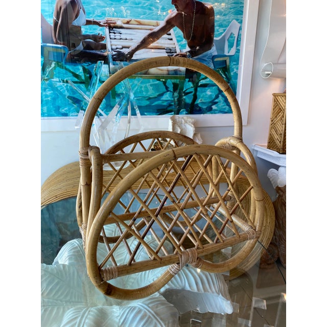 Traditional Vintage Pretzel Rattan Bamboo Magazine Rack Holder For Sale - Image 3 of 9
