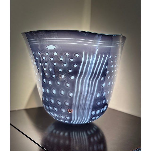 A striking and monumental Scandinavian art glass centerpiece designed by acclaimed Swedish designer Gunnar Cyrén for...
