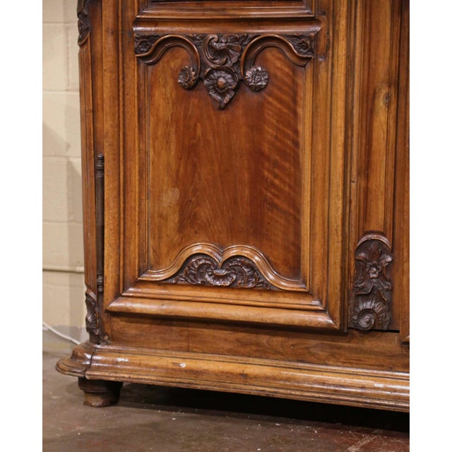 18th Century French Louis XV Carved Walnut Armoire From Lyon For Sale - Image 15 of 18