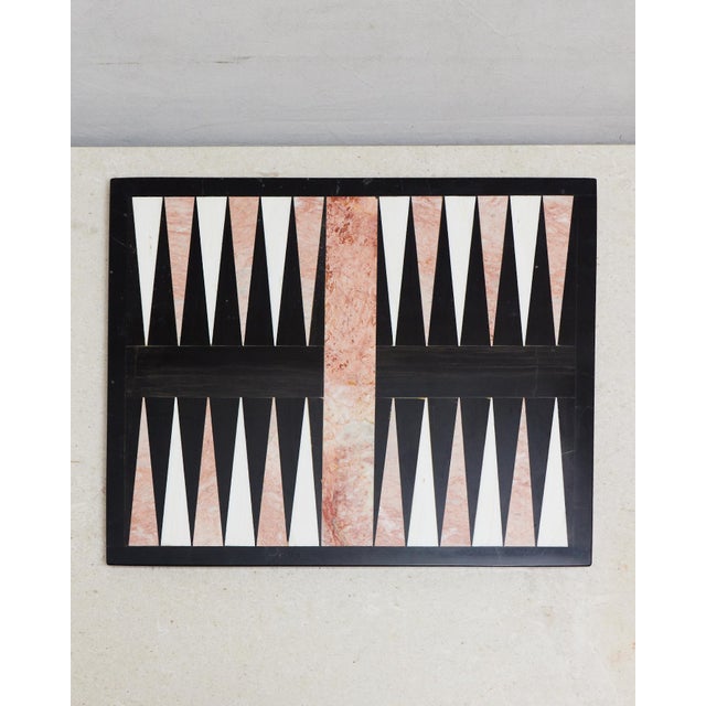 Large Pink Marble Inlay Backgammon Game Board For Sale - Image 4 of 10