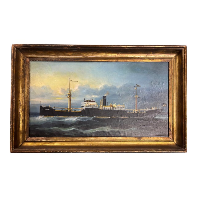 Uss Deuel, Oil on Board, Circa 1940's. For Sale