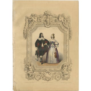 Louis XIII & Anne of Austria French Court Costume, 1847, Lithograph For Sale