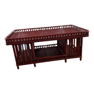 1980s Palecek Red Rattan Coffee Table - Modeled After FDR’s Yacht For Sale