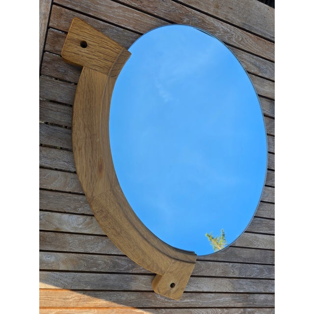 Wood Oval Mirror by Guillerme & Chambron for Votre Maison, 1960 For Sale - Image 7 of 17