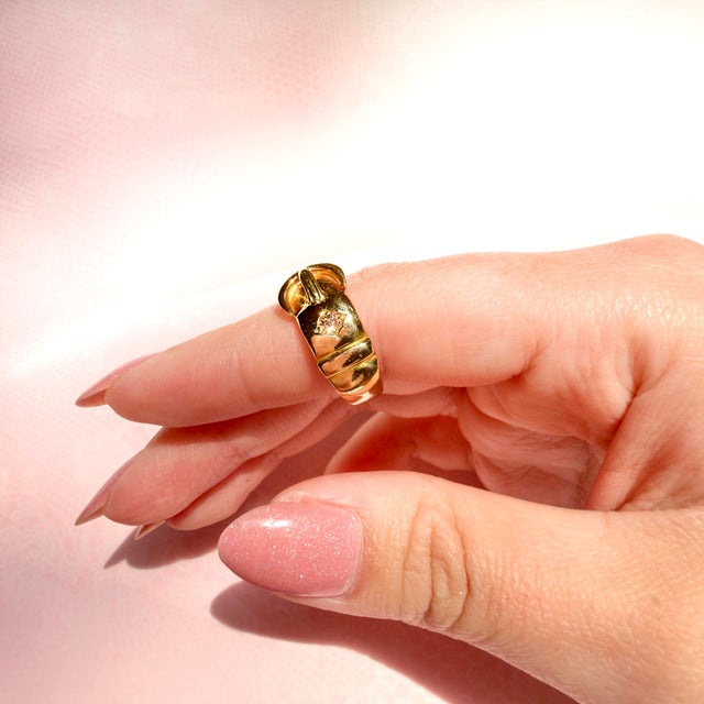 Late 19th Century Victorian 18k Old Mine Cut Diamond Buckle Ring, Size 6.75, Chester 1897 For Sale - Image 4 of 11