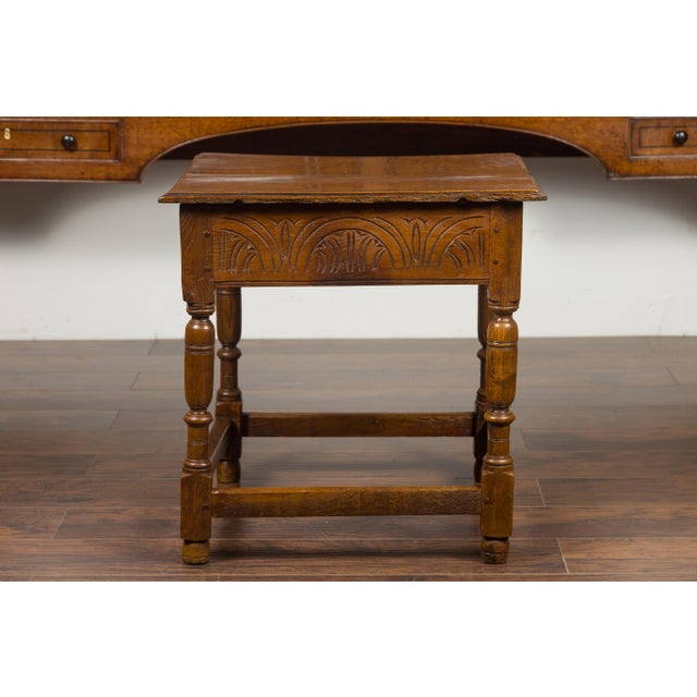 English English 1800s Georgian Period Carved Oak Table with Lift Top and Turned Base For Sale - Image 3 of 12