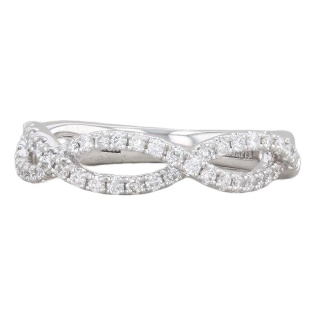Woven 0.35ctw Diamond Ring 18k White Gold Sz 5.75 Wedding Band Stackable a Jaffe, Size 5.75 For Sale