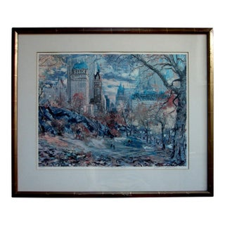 1970s Kamil Kubik Fall in Central Park Impressionist Signed Lithograph For Sale