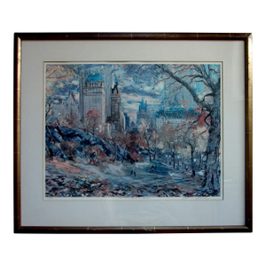1970s Kamil Kubik Fall in Central Park Impressionist Signed Lithograph