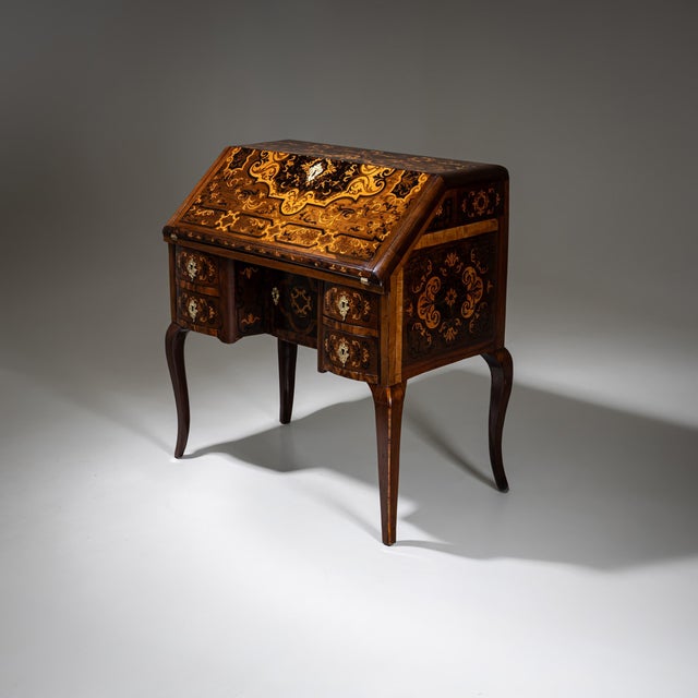 Brown Antique Baroque Fall-Front Secretaire with Marquetry Surface, 1700s For Sale - Image 8 of 18
