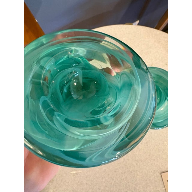 1990s Kosta Boda Vintage Turquoise Glass Candle Votives With Label Still On. For Sale - Image 5 of 5