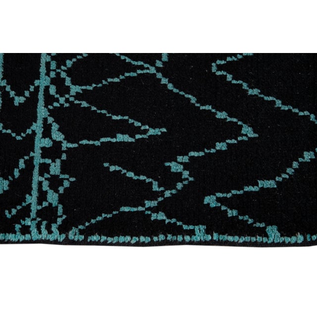 Black and Teal Modern Moroccan Style Wool Runner Rug 3 X 13 For Sale - Image 10 of 12
