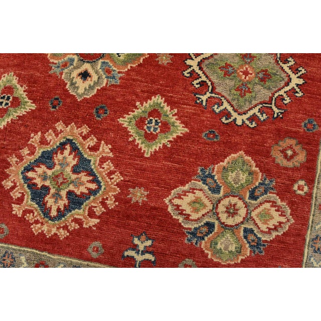 Kazak Rug 4’11” X 6’5” Red Wool Tribal Hand-Knotted Oriental Carpet For Sale - Image 4 of 12