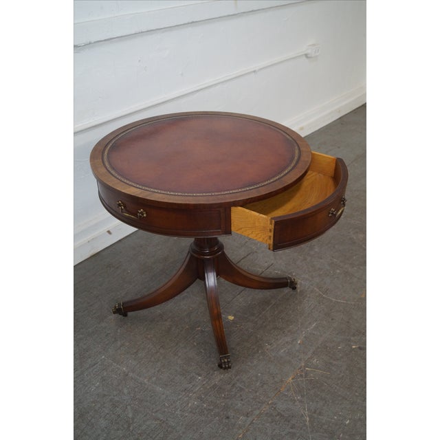 Weiman 1940s Mahogany Round Leather Top Drum Table Chairish