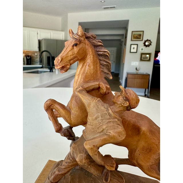 Vintage Carved Wood Horse & Jockey Sculpture by Anri in Italy For Sale - Image 10 of 15