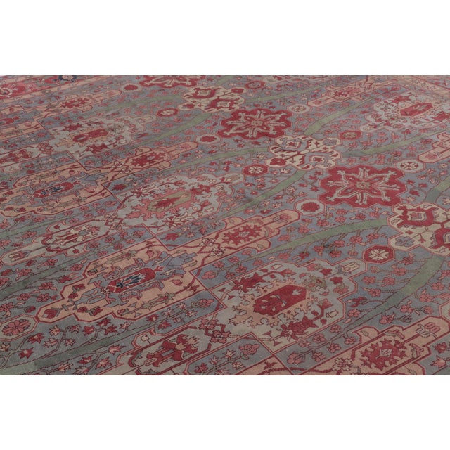 Antique Ghiordes Square Rug With Floral Lattice in Multicolour - Rug & Kilim For Sale In New York - Image 6 of 10