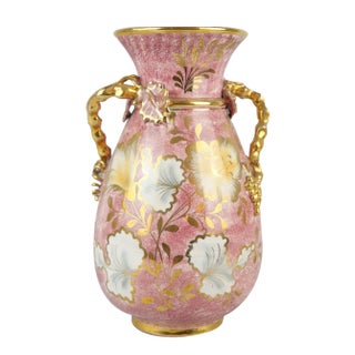 Italian Handpainted Vase in Pink and Gold Vase from Mica For Sale